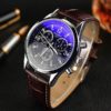 Luxury Fashion Faux Leather Mens Blue Ray Glass Quartz Analog Watches (Brown)