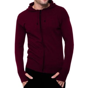 VM Sweater Long Knit Zipper Hoodie Rajut Merah Maroon